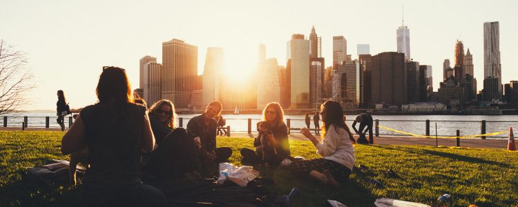 Student relaxing in city