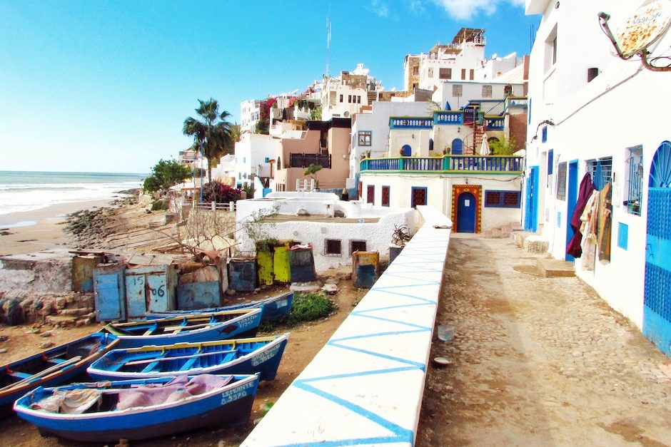 A blue and white painted seaside town in Morocco